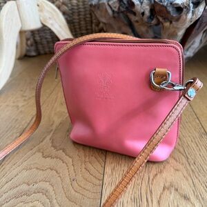 Vera Pelle Italian Leather Coral Crossbody Bag Small Made in Italy EUC